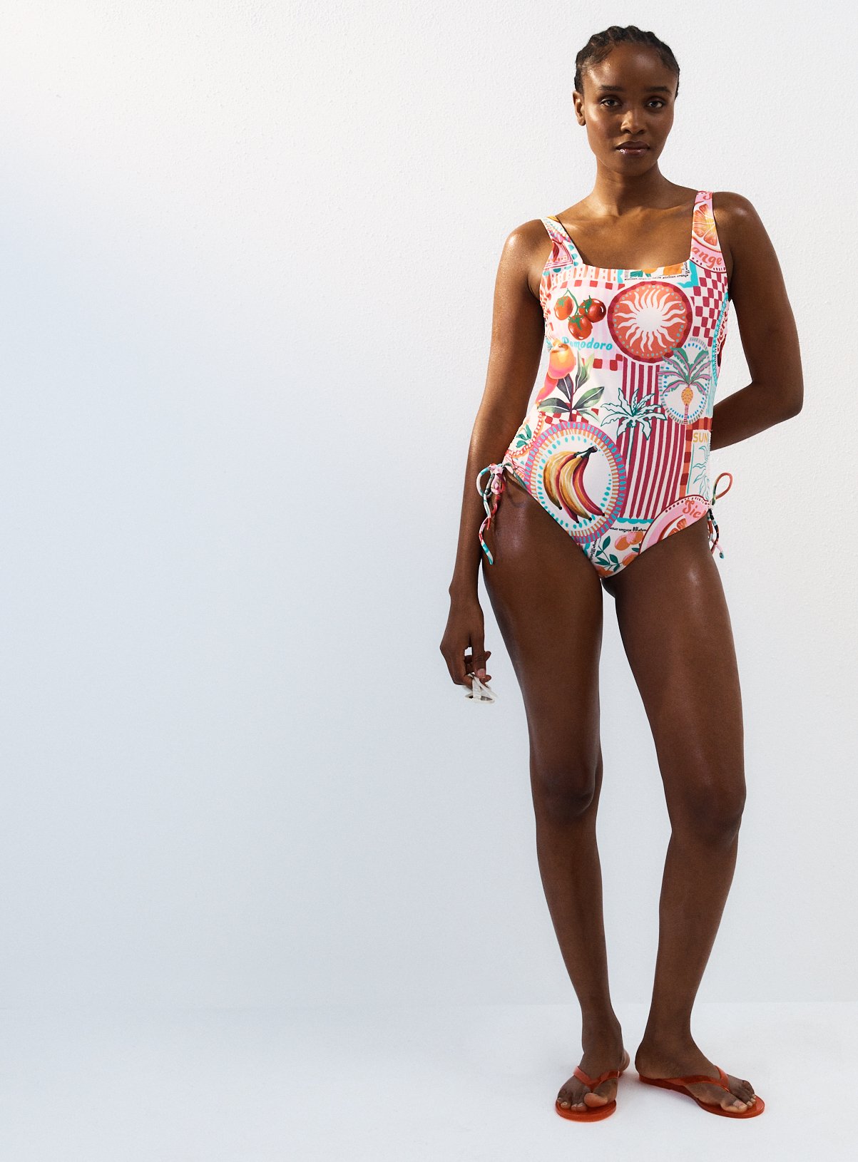 Pink Postcard Print Square Neck Swimsuit 14 - Image 2 thumbnail